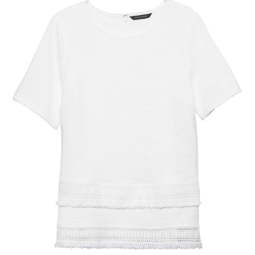 Banana Republic Short Sleeve Boucle Fringed Top - Picture 2 of 9